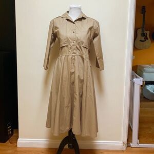 Beige Button Front Dress with Pockets